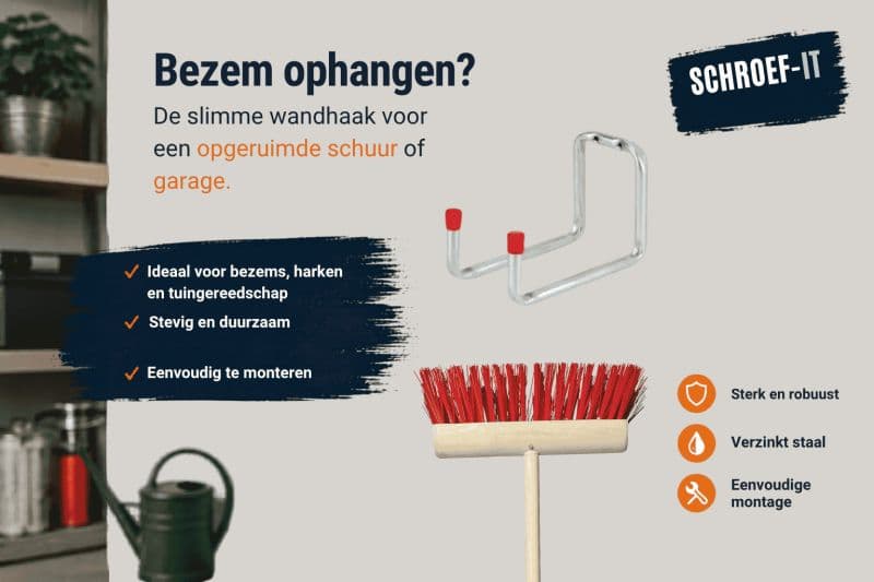 Bezem ophangen aan de muur? De beste wandhaak voor bezems en tuingereedschap