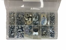 Assortiment doos 1265 ringen sluitringen,veerringen en carrosserieringen verzinkt afbeelding 1