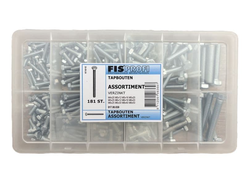 Assortimentsdoos 181 tapbouten DIN933 verzinkt productafbeelding
