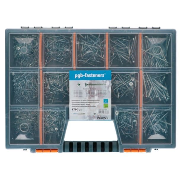 Assortimentsdoos spaanplaatschroeven 1700 schroeven verzinkt