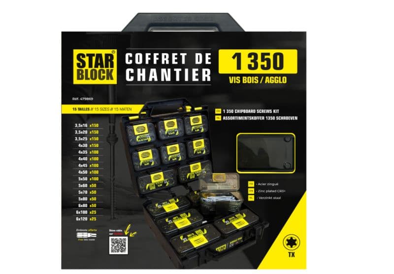 Starblock schroevenkoffer hout/spaanplaat 1350 stuks Torx productafbeelding