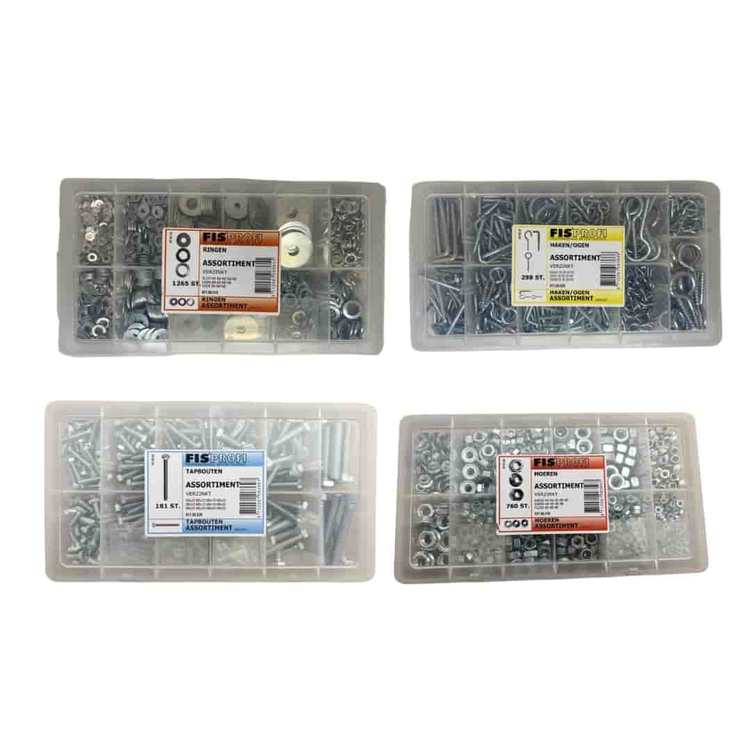 Complete klusset – 4 assortimentsdozen met bouten, moeren, ringen en haken | Ideale basisset voor elke klusser bundelafbeelding