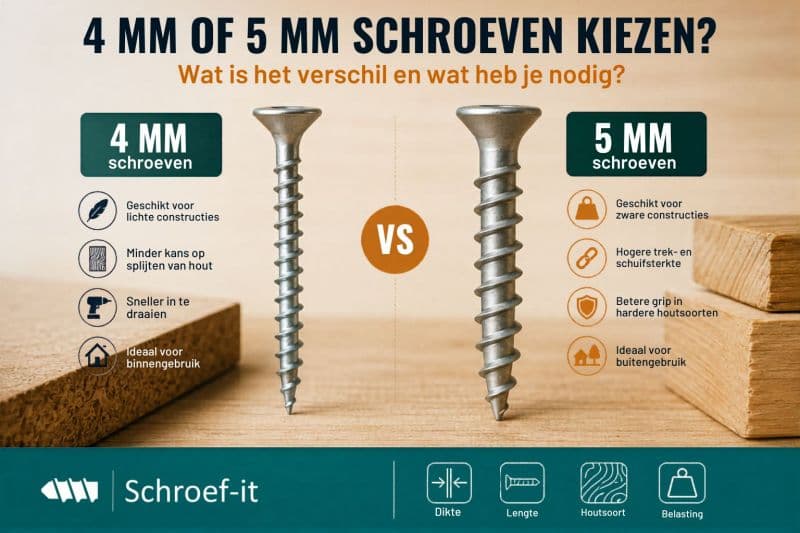 4 mm of 5 mm dikke schroeven kiezen: wat is het verschil en wat heb je nodig?