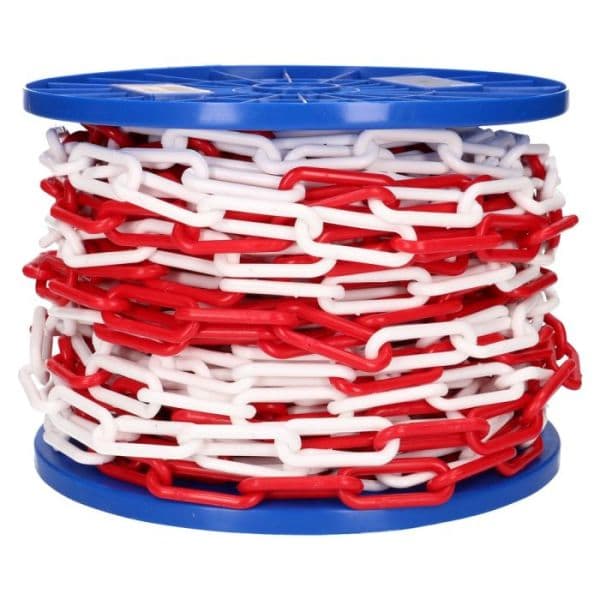 Kunststofketting / afzetkoord rood/wit 6mm 30meter