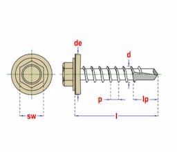 Damwandschroef 4,8x35 RAL 9010 zelfborend voor dak- en gevelplaten verzinkt afbeelding 2