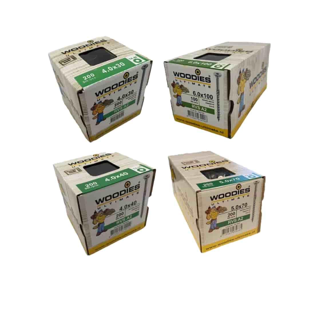 Woodies Ultimate RVS Schroevenset – complete set voor diverse klussen bundelafbeelding